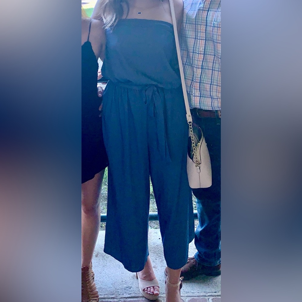 Renee C. Denim Blue strapless Jumpsuit